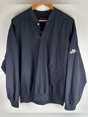 Vintage 90s Nike Golf Men’s Windbreaker Jacket L Black Pullover Swoosh Nylon EUC